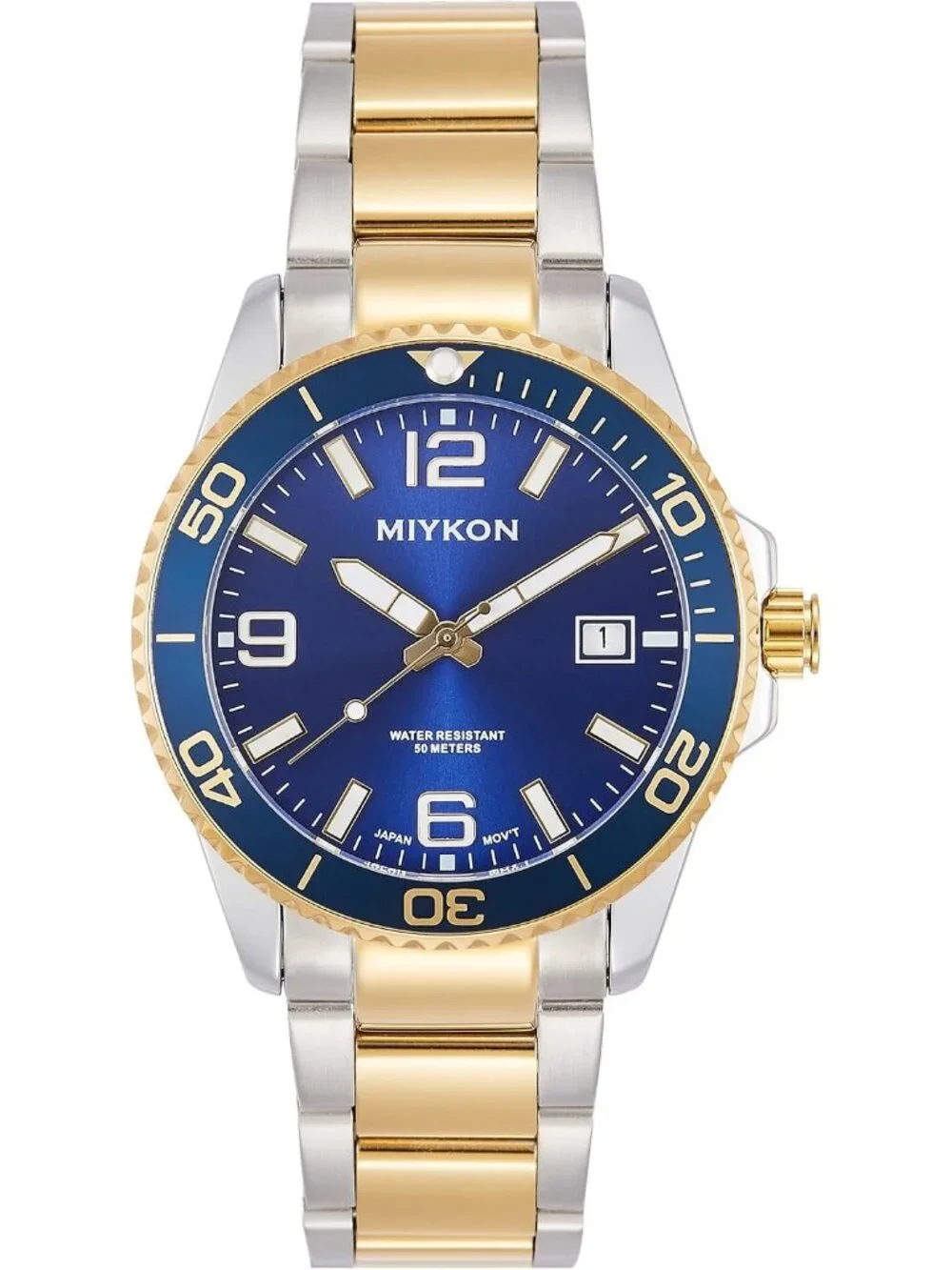 Men's Two Tone Stainless Steel Bracelet Blue Dial Quickset Date Quartz Watches